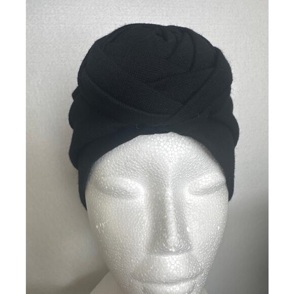 1960s Black Knit Turban Hat Rosette Detail main image 4